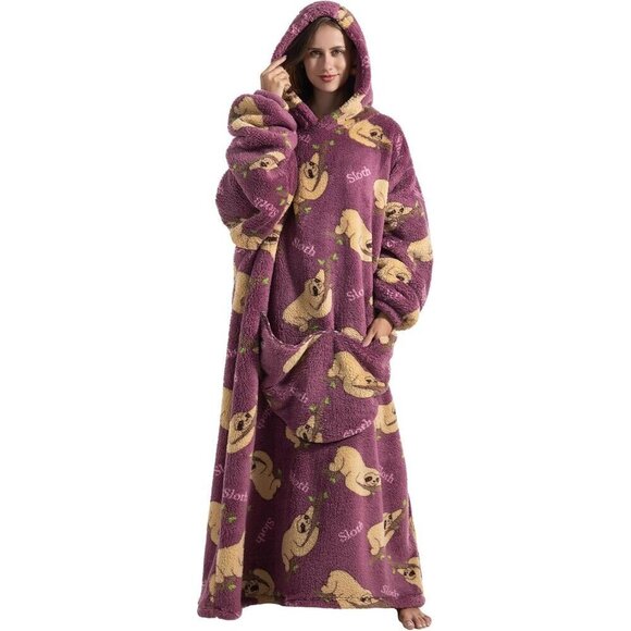 ⭐Sweat Sloth Warm Giant Hoodie Thick Flannel Blanket with Sleeve - Picture 4 of 5